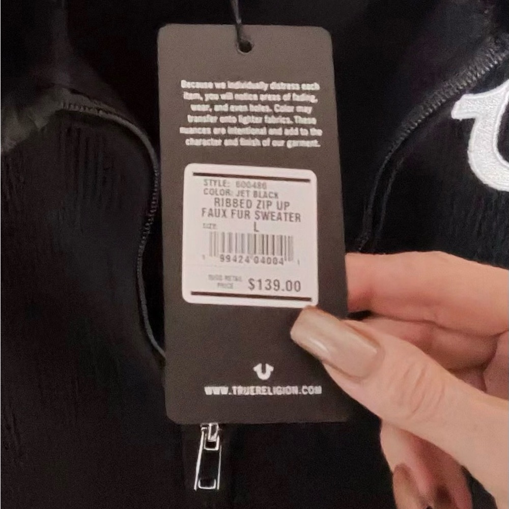 True Religion Black Jacket with Fur Collar - Picture 3 of 9